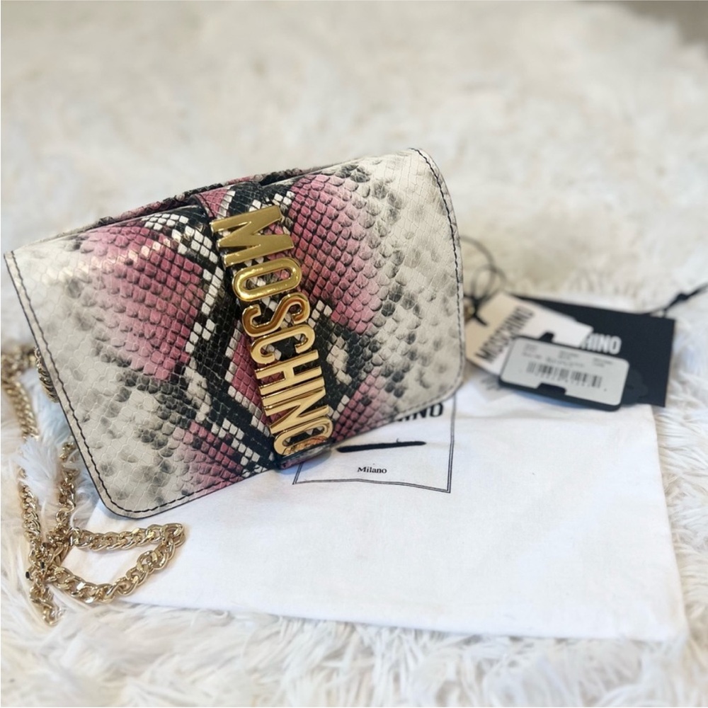 Moschino Pink and Black Crossbody Bag with Gold Chain